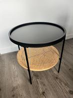 2x Ronde Bijzettafel - Rotan - Zwart metaal - 45x45x45, Minder dan 55 cm, Gebruikt, Metaal of Aluminium, Rond