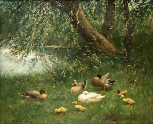 Constant Artz '' eendenfamilie'', Antiek en Kunst, Kunst | Schilderijen | Klassiek, Ophalen of Verzenden
