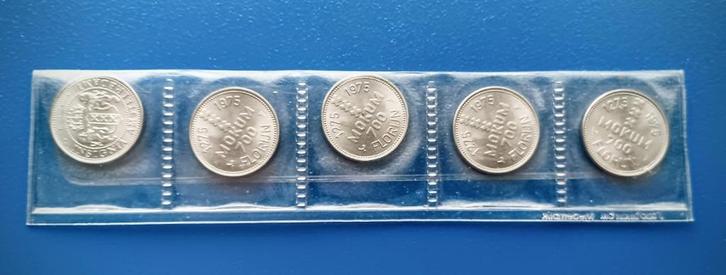 Strip met 5 x 1 Mokum Florijn - Amsterdam 1975, Postzegels en Munten, Penningen en Medailles, Overige materialen, Nederland, Verzenden