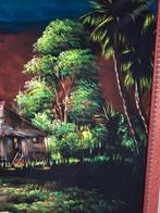 Tropisch Schilderij met Huisje en Palmbomen, Ophalen of Verzenden