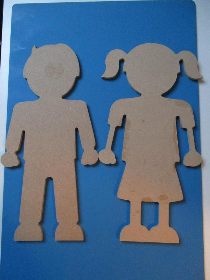 Houten figuren jongen en meisje - decopatch - hobby - 30 cm, Hobby en Vrije tijd, Knutselen, Zo goed als nieuw, Materiaal, Ophalen of Verzenden