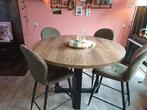 Ronde eettafel met 4 hoge stoelen, Huis en Inrichting, Tafels | Eettafels, Ophalen, Rond, Zo goed als nieuw, 100 tot 150 cm