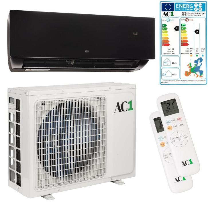 AC1 (AUX) Split Level Airco Zwart - 3.5kW + Wifi + All-in 4M, Witgoed en Apparatuur, Airco's, Nieuw, Wandairco, 100 m³ of groter
