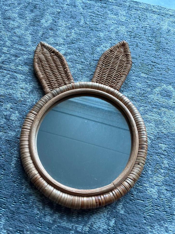 Rotan Konijn Spiegel Kidooz, Huis en Inrichting, Woonaccessoires | Spiegels, Nieuw, Minder dan 50 cm, Minder dan 100 cm, Rond