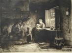 Jozef Israëls (1824 - 1911) ets gravure interieurscène c1880, Antiek en Kunst, Ophalen of Verzenden