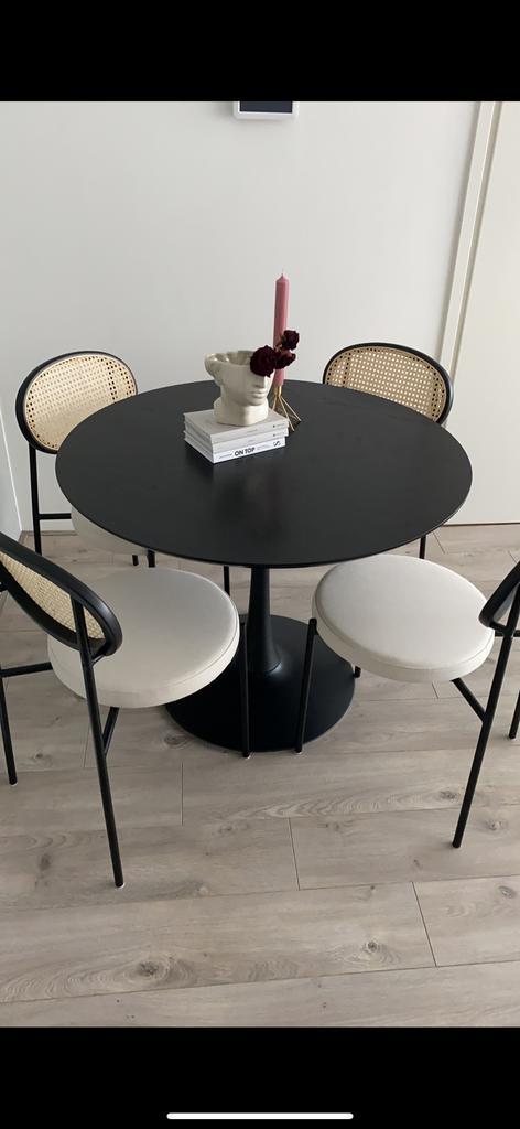 Gestoffeerde stoelen Remy met vlechtwerk, Huis en Inrichting, Stoelen, Zo goed als nieuw, Vier, Zwart, Ophalen of Verzenden