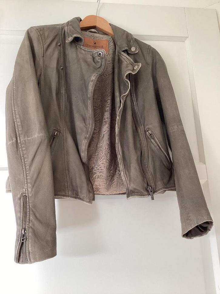 Leren Jas Goosecraft Groengrijs Groen Grijs Maat S, Kleding | Dames, Jassen | Winter, Zo goed als nieuw, Maat 36 (S), Grijs, Ophalen