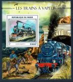 niger 2016 pf blok treinen spoorwegen railroad trains 2, Ophalen of Verzenden, Postfris, Treinen