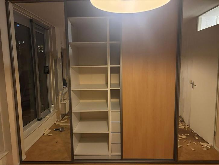 Inbouwkast met spiegeldeuren (schuif), Huis en Inrichting, Kasten | Kledingkasten, Gebruikt, 200 cm of meer, 50 tot 75 cm, Met lade(s)