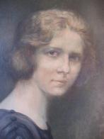 Schilderij Ignace Kennis, dame in aubergine grijs/groentint, Antiek en Kunst, Kunst | Schilderijen | Klassiek, Ophalen