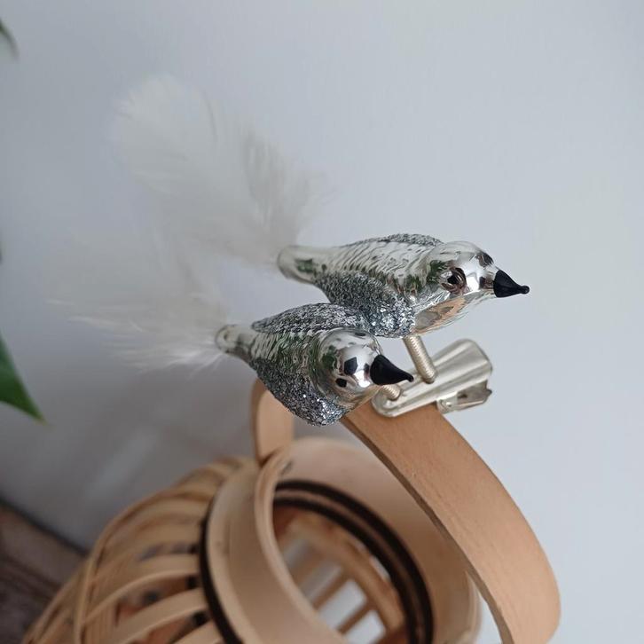 Kerstbal Dubbel Vogeltje op Knijper Clip, Diversen, Kerst, Zo goed als nieuw, Ophalen of Verzenden