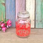 Glazen voorraadpot vintage stopfles glas rode wilde bloemen, Ophalen of Verzenden