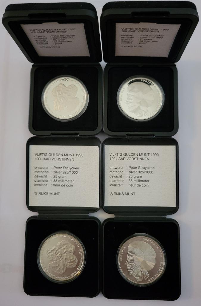 Zilveren 50 Gulden 1990 - 100 jaar Vorstinnen Proof, Postzegels en Munten, Munten | Nederland, Losse munt, 50 gulden, Koningin Beatrix