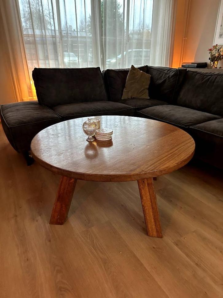 Vintage massief houten Japandi salontafel (B104 x H49), Huis en Inrichting, Tafels | Salontafels, Zo goed als nieuw, Minder dan 50 cm