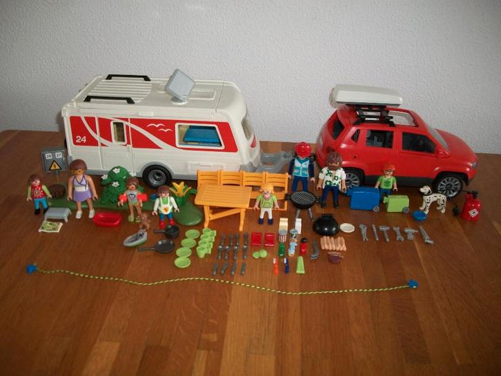 5434 + 5436 gezinscaravan + gezinswagen met dakkoffer, Kinderen en Baby's, Speelgoed | Playmobil, Zo goed als nieuw, Complete set