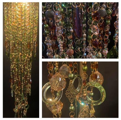Unieke exclusieve lamp bruin groen glas, custom made VdlM, Huis en Inrichting, Lampen | Hanglampen, Nieuw, 75 cm of meer, Glas