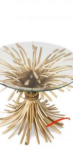 Eichholtz tafels Chanel Hollywood regency gold leaf wheat, Huis en Inrichting, Tafels | Sidetables, Rond, Ophalen of Verzenden