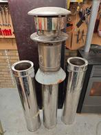 Dubbelwandige kachelpijp 15 cm met kap RVS, Doe-het-zelf en Verbouw, Buizen en Afvoer, Ophalen, Gebruikt, Rvs, Minder dan 2 meter