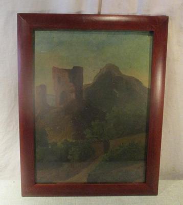 Mooi Oud Geschilderd werk 'Ruine op de Berg' - 46x36 beschikbaar voor biedingen