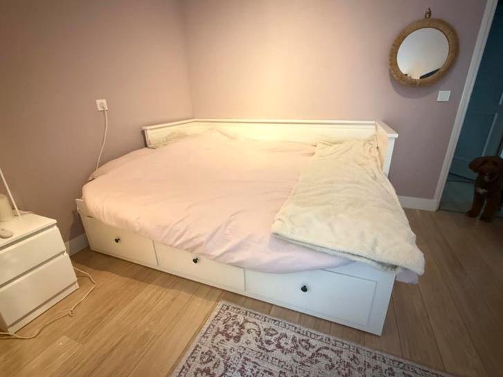 IKEA Hemnes Bedbank, Huis en Inrichting, Slaapkamer | Bedden, Gebruikt, Eenpersoons, 80 cm, 200 cm, Hout, Wit, Verstelbaar, Ophalen