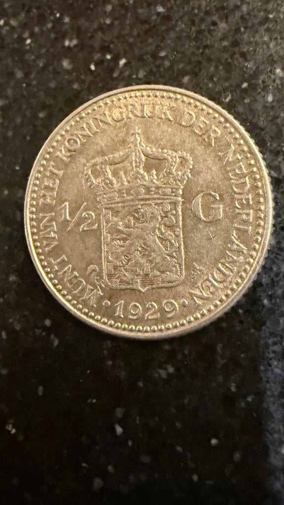 Zilveren halve gulden 1929 Wilhelmina, Postzegels en Munten, Munten | Nederland, ½ gulden, Zilver, Ophalen of Verzenden, Koningin Wilhelmina