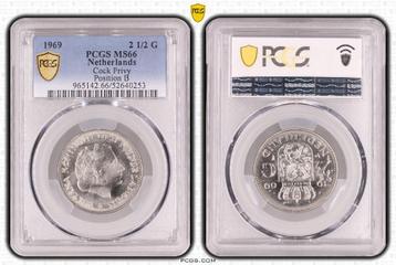 Nederland - 2½ gulden 1969 haan MS66 TOP POP VZ2-KZ2 beschikbaar voor biedingen