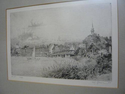 Ets / Litho 90/150 stad aan de Moezel Rijn? 48x40cm, Antiek en Kunst, Kunst | Etsen en Gravures, Ophalen