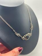 B924 Prachtige vintage zilveren ketting onyx markasiet, Ophalen of Verzenden, X, Met edelsteen, Zilver