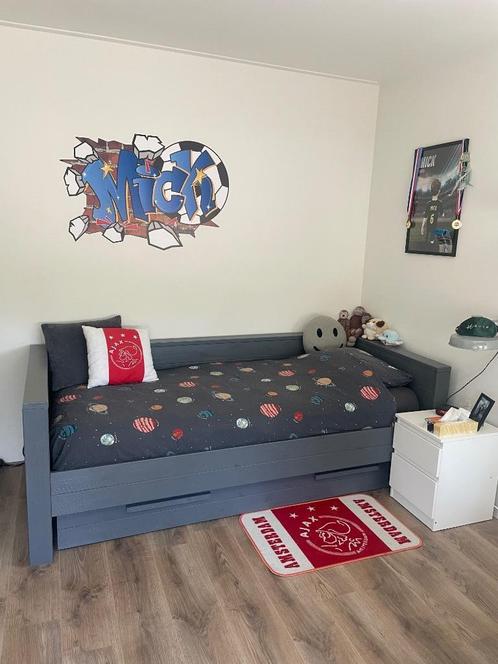 Woood bed Dennis - eenpersoons - grijs, Kinderen en Baby's, Kinderkamer | Bedden, Gebruikt, 180 cm of meer, 85 tot 100 cm, Matras