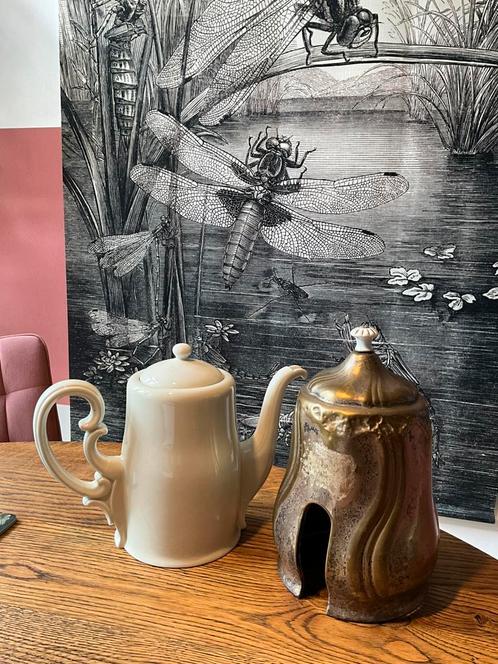 Vintage art & craft style theepot / koffiepot met warmhouder, Antiek en Kunst, Antiek | Servies los, Ophalen of Verzenden