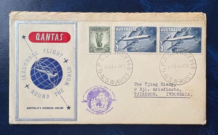 Sydney Australia FFC First Flight Cover to Indonesia 1958, Postzegels en Munten, Postzegels | Eerstedagenveloppen, Beschreven
