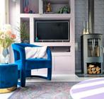 Moderne blauwe design fauteuil fonq, Ophalen, Minder dan 75 cm, Zo goed als nieuw, 50 tot 75 cm