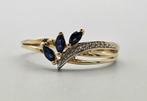 Gouden Vintage ring edelsteen saffier en diamant. 2025/312.