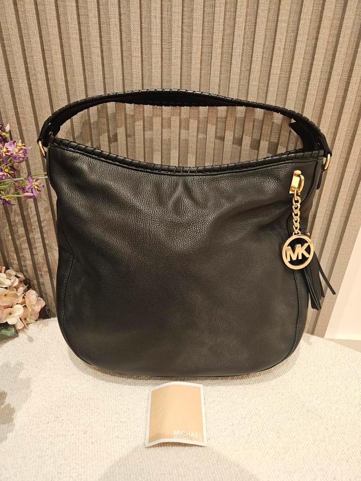 Michael Kors Large Leather Whipstitch Lydia Hobo, Sieraden, Tassen en Uiterlijk, Tassen | Damestassen, Nieuw, Handtas, Zwart, Ophalen of Verzenden