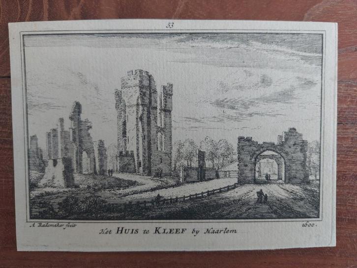 53 / Huis te Kleef Haarlem Gravure 18e eeuw A. Rademaker, Antiek en Kunst, Kunst | Etsen en Gravures, Ophalen of Verzenden