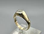 Vintage gouden bi-color zegelring met diamant. 2025/342., Sieraden, Tassen en Uiterlijk, Antieke sieraden, Ophalen of Verzenden