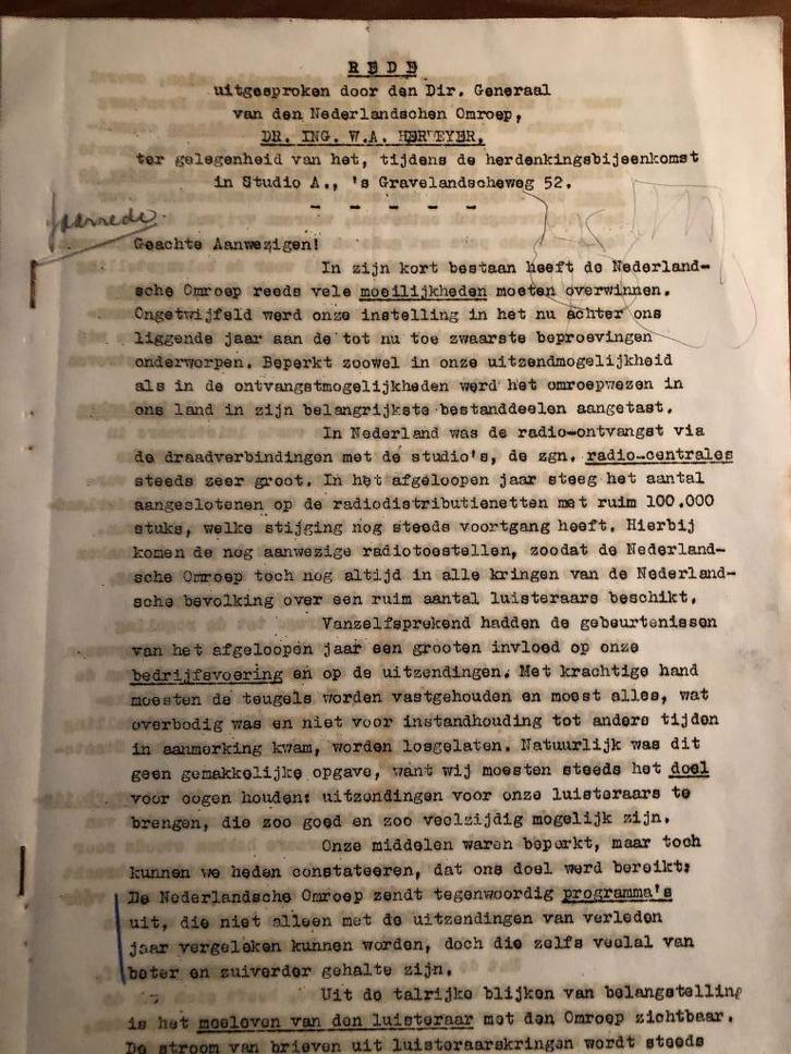 N.S.B. 04-03-1944 Ongepubliceerde rede omroepbaas Herweyer, Verzamelen, Militaria | Tweede Wereldoorlog, Overige typen, Nederland