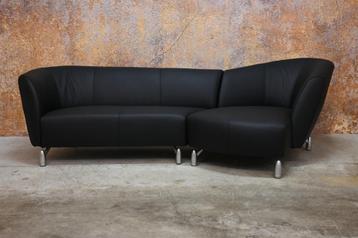 NIEUW beklede zwarte leren Leolux Pupilla design hoekbank beschikbaar voor biedingen