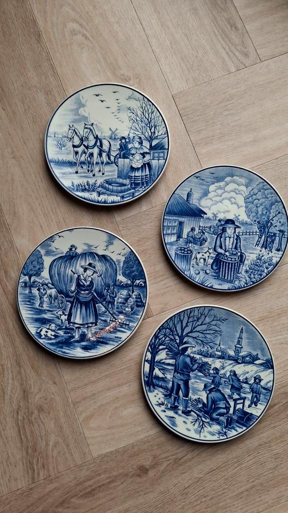 Delfts Blauw Wand-bordjes - De 4 Seizoenen, Antiek en Kunst, Antiek | Wandborden en Tegels, Ophalen