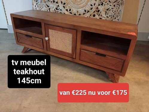 Nieuw tv meubel teakhout 145cm van €225 nu voor €175, Huis en Inrichting, Woonaccessoires | Overige, Nieuw, Ophalen of Verzenden