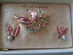 vintage set in doos broche en clips met aurora kristal, Sieraden, Tassen en Uiterlijk, Antieke sieraden, Ophalen of Verzenden