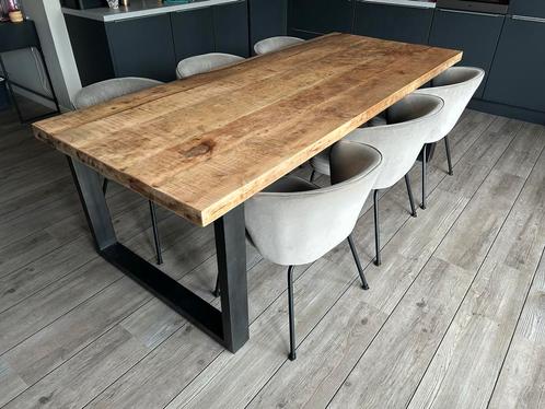 Eetkamertafel mangohout stalen u poten 240x100, Huis en Inrichting, Tafels | Eettafels, Gebruikt, 100 tot 150 cm, 200 cm of meer