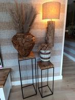 Planten tafeltjes/ zuil teakhout met metalen onderstel nieuw, Ophalen of Verzenden, Nieuw