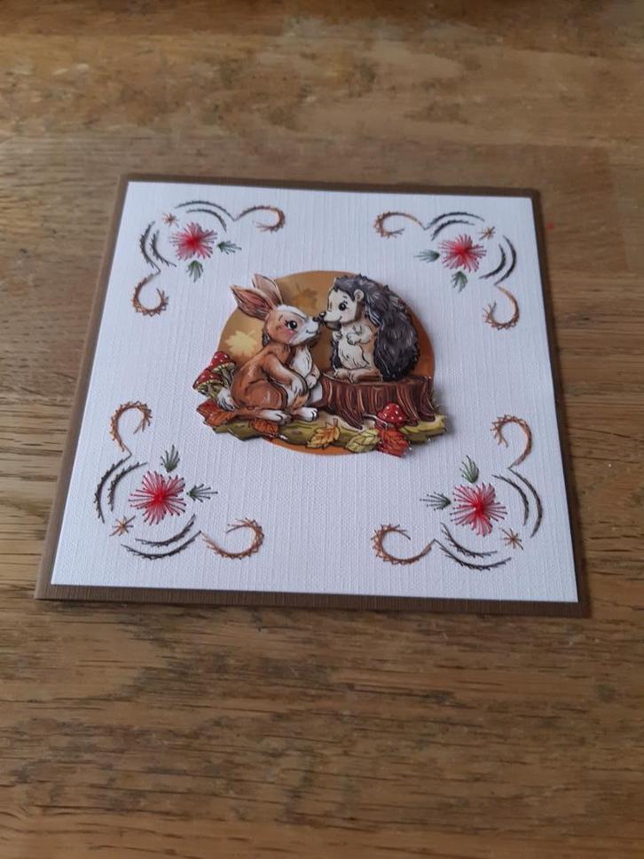 Borduur-Egel en konijn(1334), Hobby en Vrije tijd, Kaarten | Zelfgemaakt, Nieuw, Overige thema's, Ophalen of Verzenden