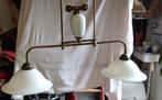 Hanglamp landelijk met pendel contragewicht en witte kappen., Ophalen, Gebruikt, Glas