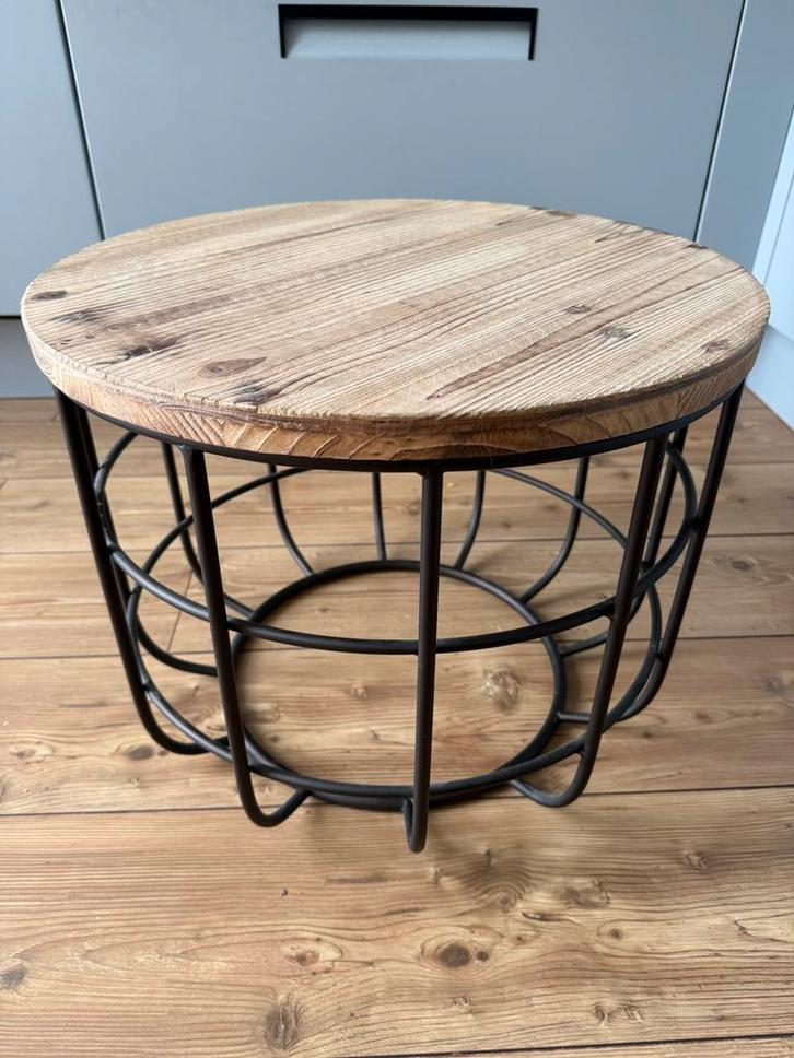 Salontafel hout/ zwart metaal, Huis en Inrichting, Tafels | Salontafels, Zo goed als nieuw, Minder dan 50 cm, 50 tot 100 cm, 100 tot 150 cm