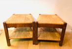 Hout nachtkastje/ krukjes rieten zitting, jaren 70/vintage,, Huis en Inrichting, Slaapkamer | Nachtkastjes, Verzenden, Gebruikt