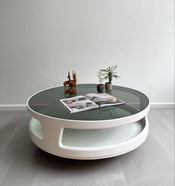Vintage Space Age salontafel, rookglas blad, jaren 60 beschikbaar voor biedingen