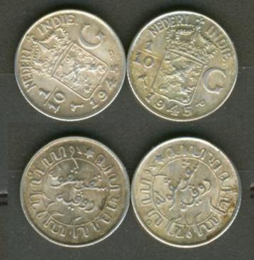 2x 1/10 Gld 1945 p Nederlands Ned Indië Zilver Munt c-346 jd beschikbaar voor biedingen