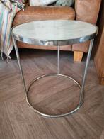 2 bijzettafeltjes met vol marmeren blad, Minder dan 55 cm, Gebruikt, Rond, Ophalen